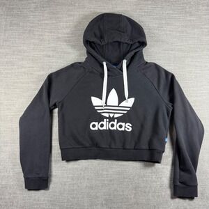 Adidas Originals Trefoil Cropped Hoodie Black White Women's Medium